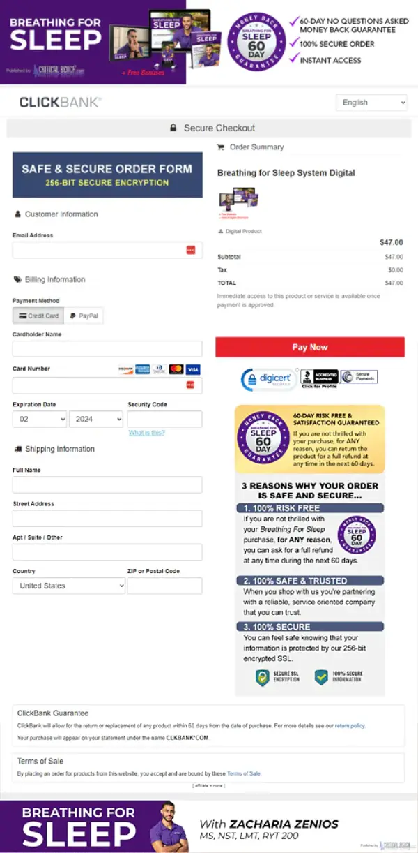 Breathing For Sleep secure checkout